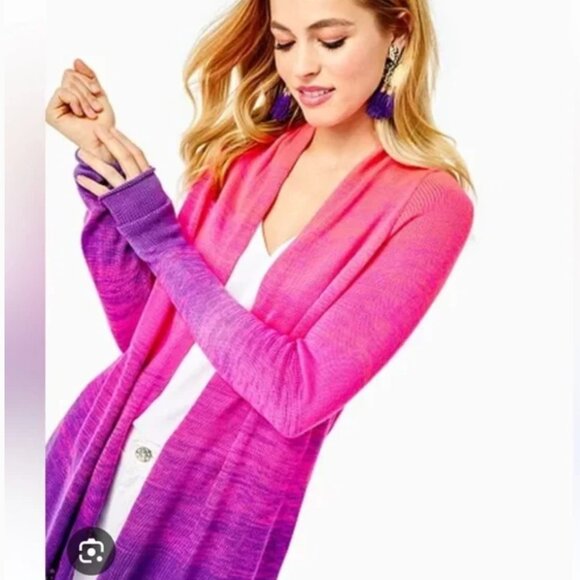 Lilly Pulitzer Tatum Ombre Cardigan Orchid Oasis - Picture 6 of 14